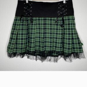 Plaid Lace-Up Skirt in Green and Black